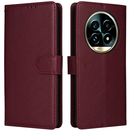 For Realme 13+ 5G / 13 Pro 5G (China) Case Wallet Stand View PU Leather Phone Cover - Wine Red