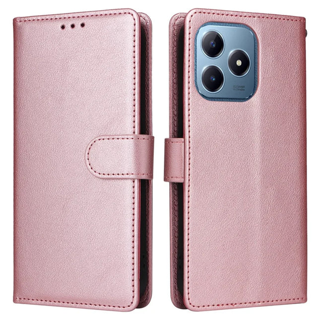 Wallet Phone Case for Realme Note 60 / Note 60x 4G /  C61 4G / C61 (India) 4G / C63 4G / Narzo N63 4G PU Leather Cover - Rose Gold
