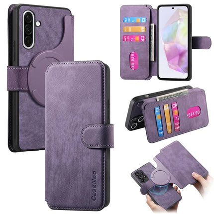 For Samsung Galaxy A36 5G Case CASENEO Detachable Magnetic RFID Block Leather Phone Wallet Cover - Purple