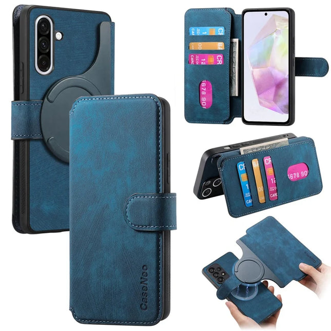 For Samsung Galaxy A36 5G Case CASENEO Detachable Magnetic RFID Block Leather Phone Wallet Cover - Dark Blue