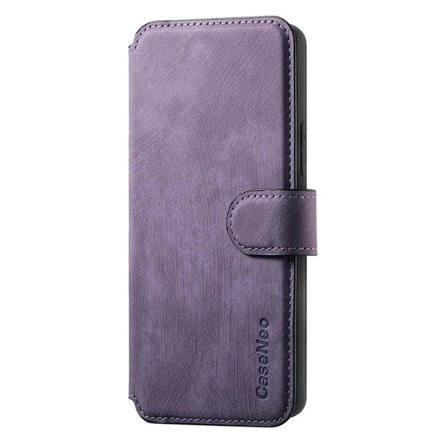 For OnePlus 12 5G Case CASENEO Detachable Magnetic RFID Block Leather Phone Wallet Cover - Purple