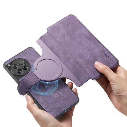 For OnePlus 12 5G Case CASENEO Detachable Magnetic RFID Block Leather Phone Wallet Cover - Purple