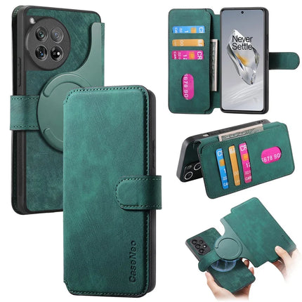 For OnePlus 12 5G Case CASENEO Detachable Magnetic RFID Block Leather Phone Wallet Cover - Green