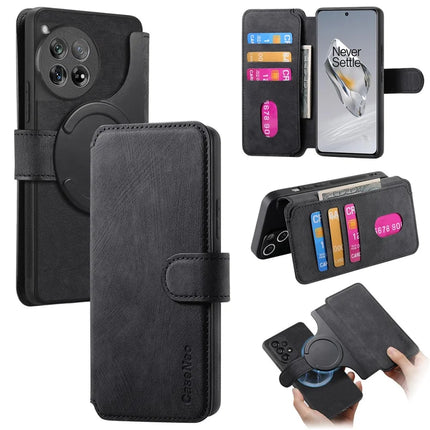For OnePlus 12 5G Case CASENEO Detachable Magnetic RFID Block Leather Phone Wallet Cover - Black