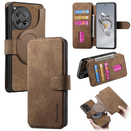 For OnePlus 12 5G Case CASENEO Detachable Magnetic RFID Block Leather Phone Wallet Cover - Brown
