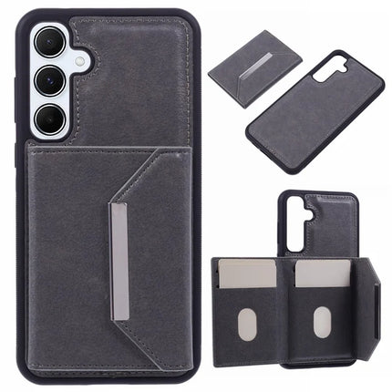 For Samsung Galaxy A16 5G / A16 4G Case Card Bag Kickstand TPU + PU Phone Cover - Grey