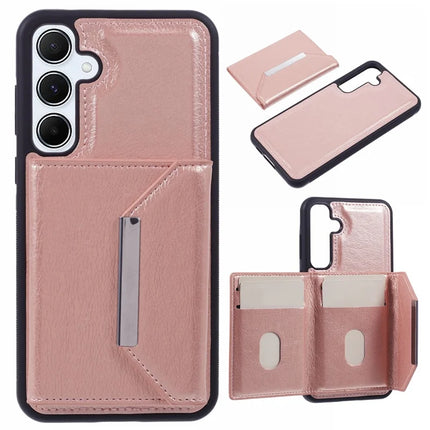 For Samsung Galaxy A16 5G / A16 4G Case Card Bag Kickstand TPU + PU Phone Cover - Rose Gold