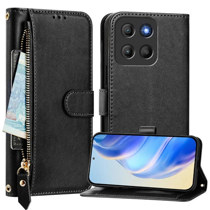 For Motorola Moto G15 4G Case Zipper Pocket Multiple Card Slots Leather Phone Cover