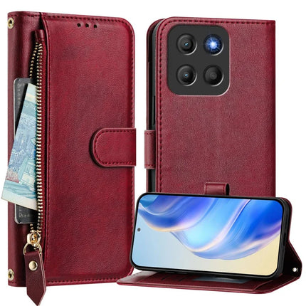 For Motorola Moto G15 4G Case Zipper Pocket Multiple Card Slots Leather Phone Cover