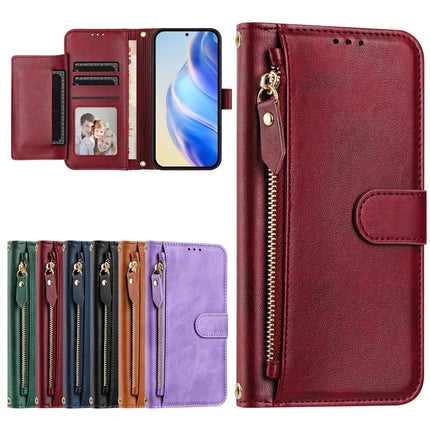 For Motorola Moto G15 4G Case Zipper Pocket Multiple Card Slots Leather Phone Cover