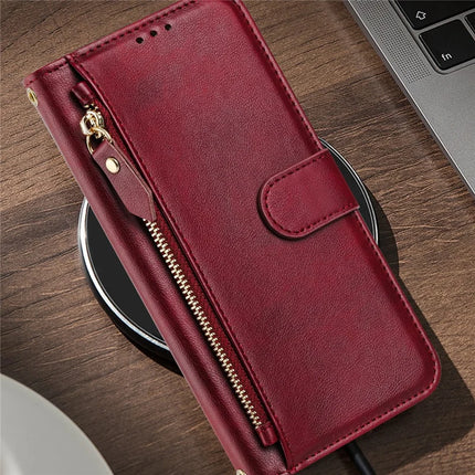 For Motorola Moto G15 4G Case Zipper Pocket Multiple Card Slots Leather Phone Cover