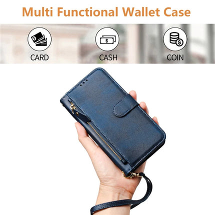 For Motorola Moto G15 4G Case Zipper Pocket Multiple Card Slots Leather Phone Cover