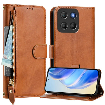 For Motorola Moto G15 4G Case Zipper Pocket Multiple Card Slots Leather Phone Cover