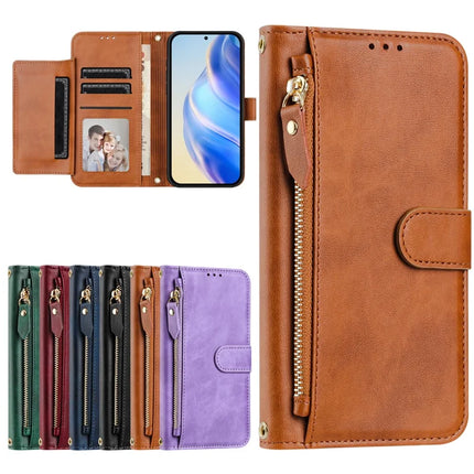 For Motorola Moto G15 4G Case Zipper Pocket Multiple Card Slots Leather Phone Cover