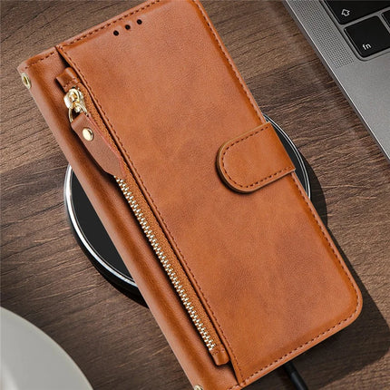 For Motorola Moto G15 4G Case Zipper Pocket Multiple Card Slots Leather Phone Cover