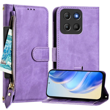 For Motorola Moto G15 4G Case Zipper Pocket Multiple Card Slots Leather Phone Cover