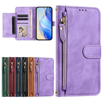 For Motorola Moto G15 4G Case Zipper Pocket Multiple Card Slots Leather Phone Cover
