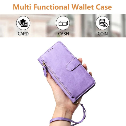 For Motorola Moto G15 4G Case Zipper Pocket Multiple Card Slots Leather Phone Cover