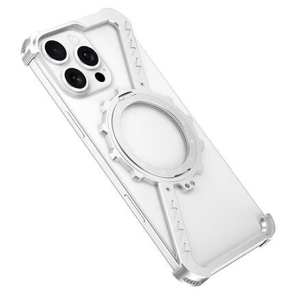 For iPhone 16 Pro Kickstand Case Compatible with MagSafe Z Shape Bumper Phone Cover - Silver