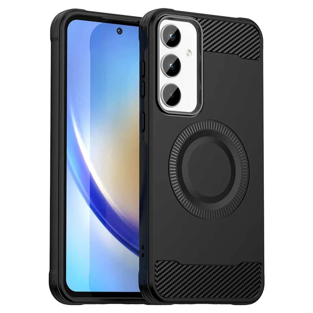 For Samsung Galaxy A55 5G Case Compatible with MagSafe TPU Phone Cover Carbon Fiber Texture - Black