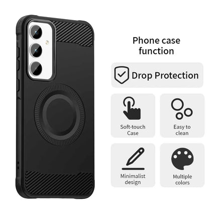 For Samsung Galaxy A35 5G Case Compatible with MagSafe TPU Phone Cover Carbon Fiber Texture