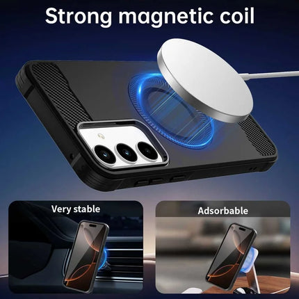 For Samsung Galaxy A35 5G Case Compatible with MagSafe TPU Phone Cover Carbon Fiber Texture