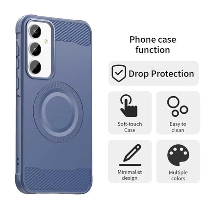 For Samsung Galaxy A35 5G Case Compatible with MagSafe TPU Phone Cover Carbon Fiber Texture