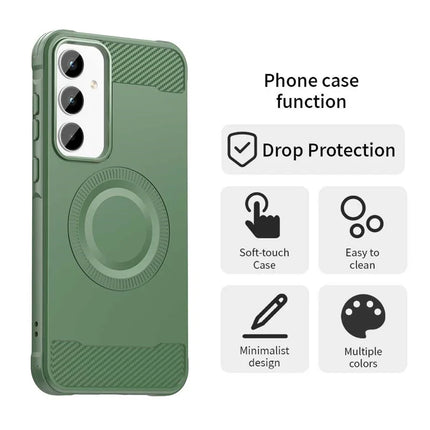 For Samsung Galaxy A35 5G Case Compatible with MagSafe TPU Phone Cover Carbon Fiber Texture