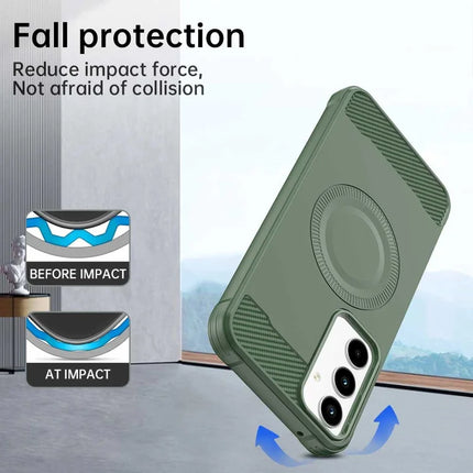 For Samsung Galaxy A35 5G Case Compatible with MagSafe TPU Phone Cover Carbon Fiber Texture