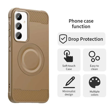 For Samsung Galaxy A35 5G Case Compatible with MagSafe TPU Phone Cover Carbon Fiber Texture