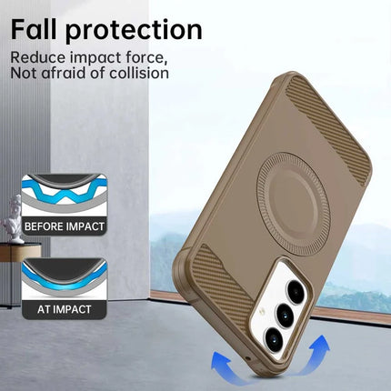 For Samsung Galaxy A35 5G Case Compatible with MagSafe TPU Phone Cover Carbon Fiber Texture