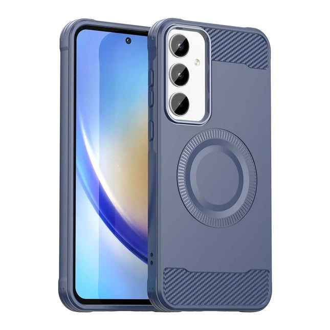 For Samsung Galaxy A25 5G (Global) (161.0 x 76.5 x 8.3mm) Case Compatible with MagSafe TPU Phone Cover Carbon Fiber Texture - Blue