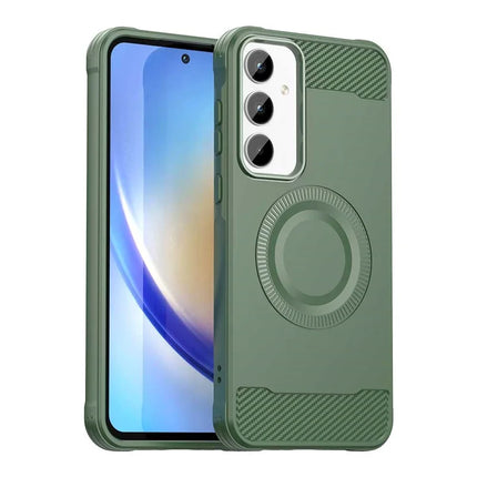 For Samsung Galaxy A25 5G (Global) (161.0 x 76.5 x 8.3mm) Case Compatible with MagSafe TPU Phone Cover Carbon Fiber Texture - Green