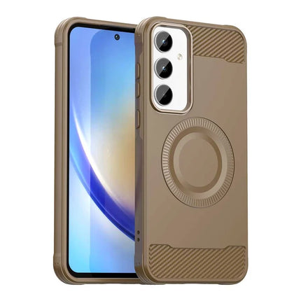 For Samsung Galaxy A25 5G (Global) (161.0 x 76.5 x 8.3mm) Case Compatible with MagSafe TPU Phone Cover Carbon Fiber Texture - Brown
