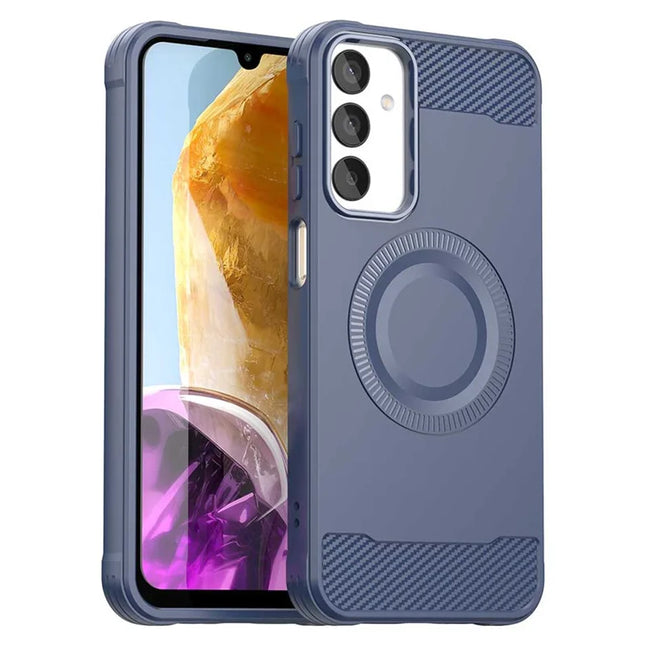 For Samsung Galaxy A05s 4G Case Compatible with MagSafe TPU Phone Cover Carbon Fiber Texture - Blue