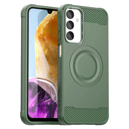 For Samsung Galaxy A05s 4G Case Compatible with MagSafe TPU Phone Cover Carbon Fiber Texture - Green