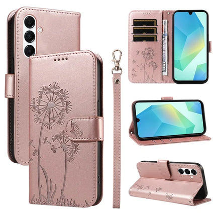 For Samsung Galaxy A55 5G Leather Case Wallet Phone Cover Dandelion Imprint - Rose Gold