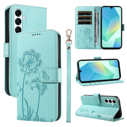 For Samsung Galaxy A55 5G Leather Case Wallet Phone Cover Dandelion Imprint - Green