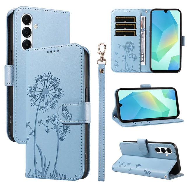 For Samsung Galaxy A54 5G Leather Case Wallet Phone Cover Dandelion Imprint - Sky Blue
