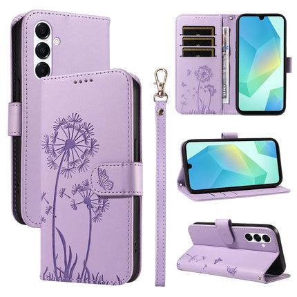 For Samsung Galaxy A54 5G Leather Case Wallet Phone Cover Dandelion Imprint - Purple