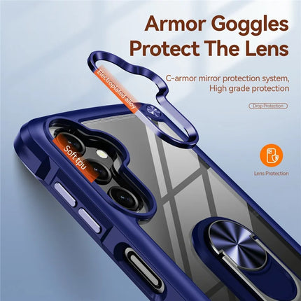 For Samsung Galaxy A36 5G Case Alloy Lens Frame PC + TPU Kickstand Phone Back Cover