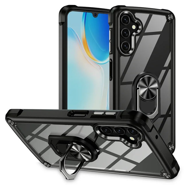 For Samsung Galaxy A56 5G Case Alloy Lens Frame PC + TPU Kickstand Phone Back Cover - Black