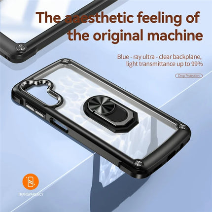 For Samsung Galaxy A56 5G Case Alloy Lens Frame PC + TPU Kickstand Phone Back Cover