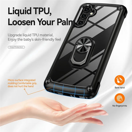For Samsung Galaxy A56 5G Case Alloy Lens Frame PC + TPU Kickstand Phone Back Cover