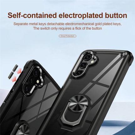For Samsung Galaxy A56 5G Case Alloy Lens Frame PC + TPU Kickstand Phone Back Cover