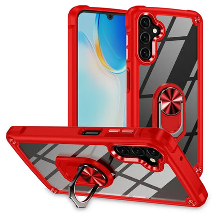 For Samsung Galaxy A56 5G Case Alloy Lens Frame PC + TPU Kickstand Phone Back Cover - Red