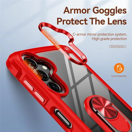 For Samsung Galaxy A56 5G Case Alloy Lens Frame PC + TPU Kickstand Phone Back Cover