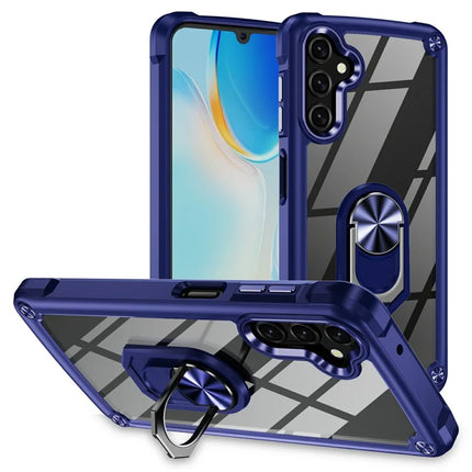 For Samsung Galaxy A56 5G Case Alloy Lens Frame PC + TPU Kickstand Phone Back Cover - Blue