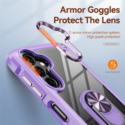 For Samsung Galaxy A56 5G Case Alloy Lens Frame PC + TPU Kickstand Phone Back Cover