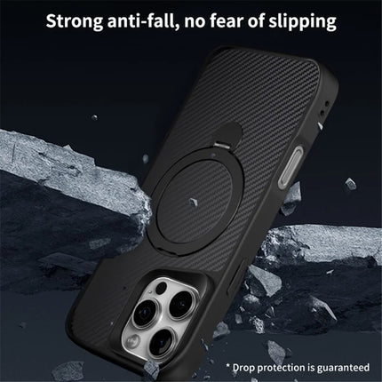 For iPhone 15 Pro Max Phone Case with Magnetic Kickstand TPU + PC Carbon Fiber Back Cover